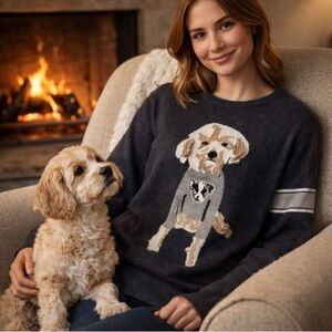 Ellen Degeneres Gray novelty print dog sweater size XL